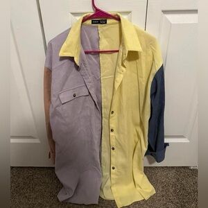 Colorblock Flap Pocket Longline Over-shirt Size M